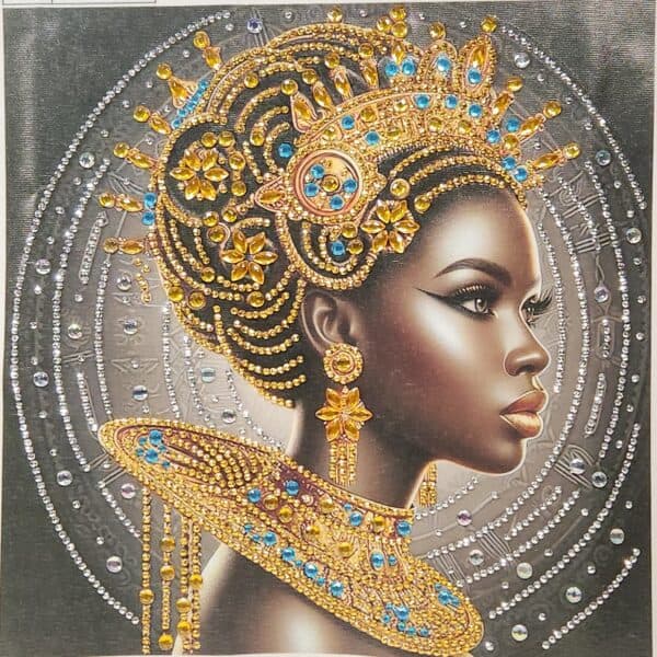 Elegant woman with intricate gold and gemstone jewelry, showcasing cultural beauty and regal adornme.