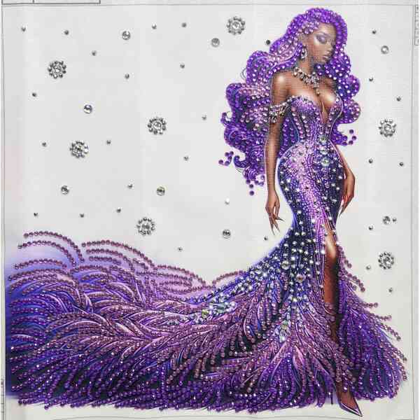 Elegant purple mermaid dress with intricate beadwork and flowing train, showcasing BlackSpace's focu.