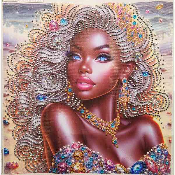Beautiful woman with elaborate jeweled hair and accessories, showcasing luxury and elegance.