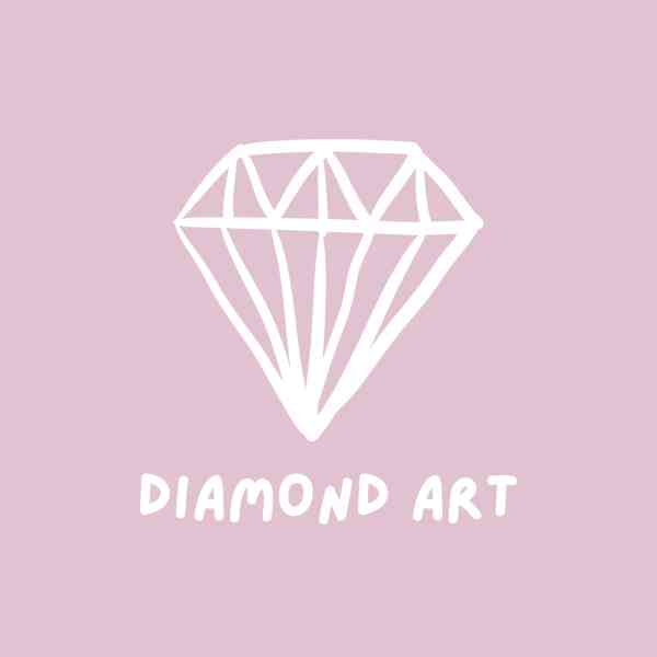 Hand-drawn diamond illustration with "Diamond Art" text on a pink background.