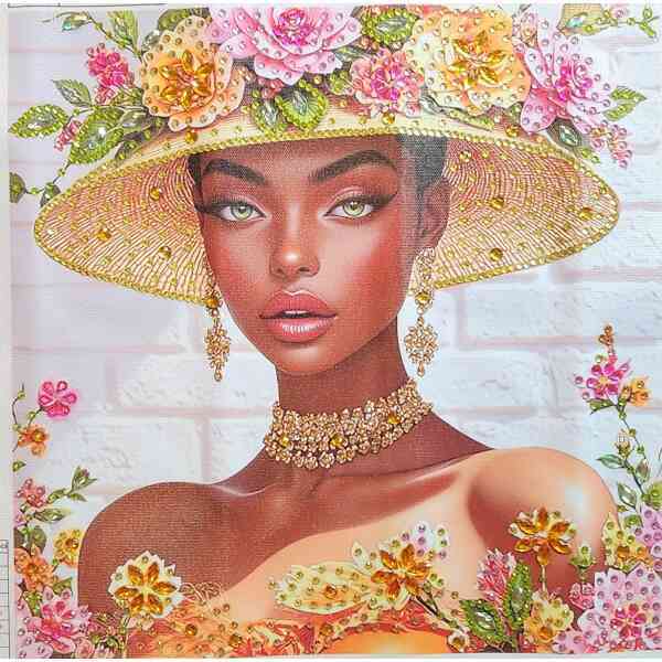 Elegant woman wearing a floral hat and jewelry, promoting BlackSpace's focus on Black culture and be.