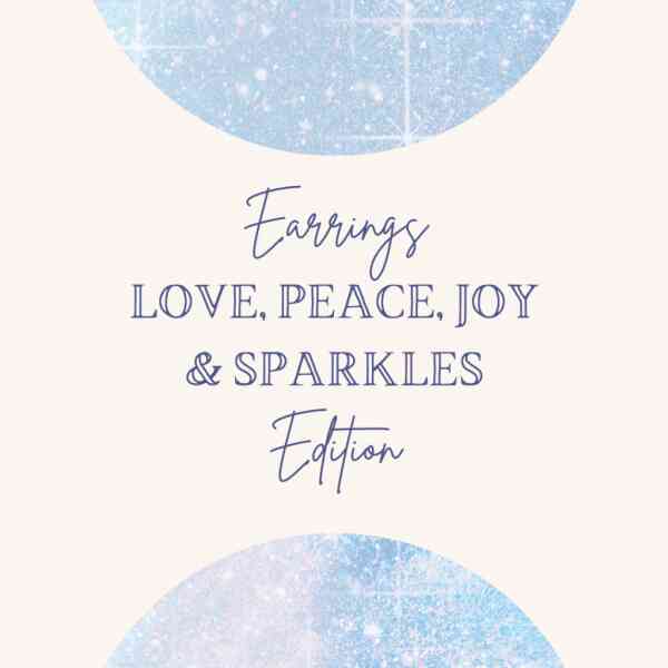 Elegant earrings with love, peace, joy, and sparkles for festive celebrations.