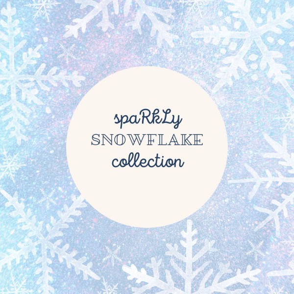 Delicate snowflake pattern with "Sparkly Snowflake Collection" text in the center, winter-themed des.