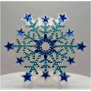 Blue and teal snowflake ornament with star accents, perfect for winter decor and holiday celebration.