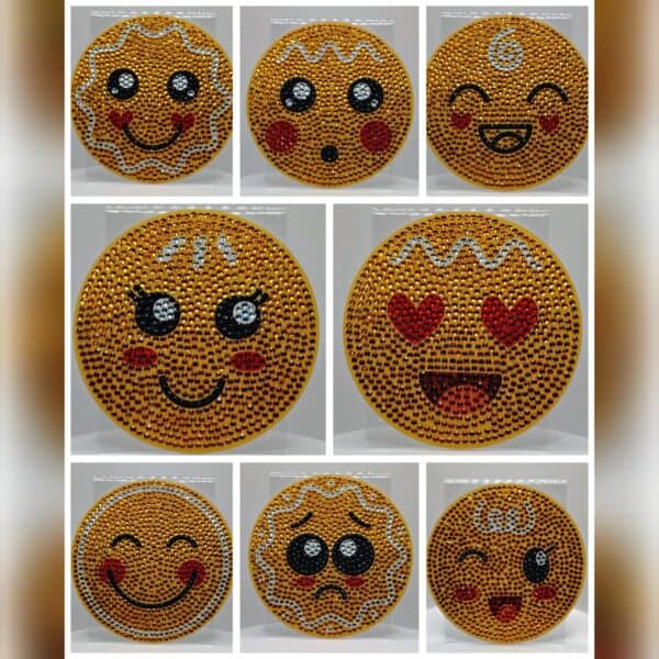 Happy face emoji made of small beads, colorful and cheerful, representing joy and positivity.