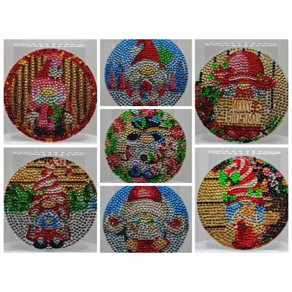 Santa Claus Christmas ornament decorated with colorful beads and festive designs.