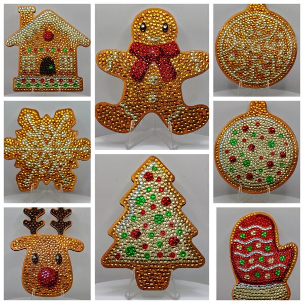 Brightly decorated Christmas cookies with colorful sprinkles and festive shapes, including a gingerb.