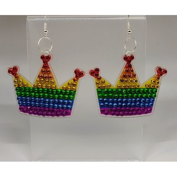 Rainbow beaded crown earrings representing Black Pride and LGBTQ+ community support.