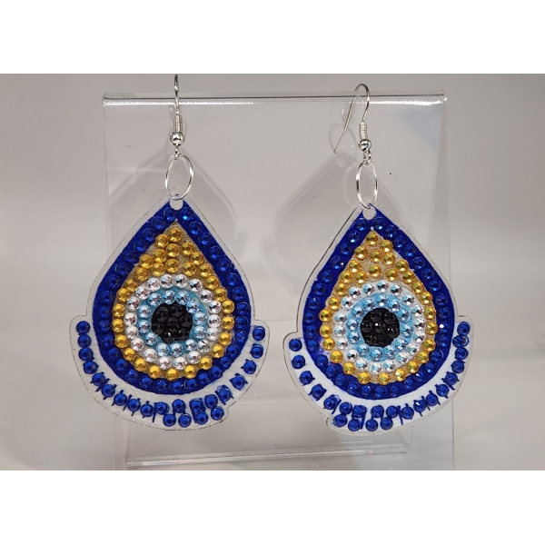 Bright blue, gold, and black beaded earrings with eye-catching design, showcasing vibrant colors and.