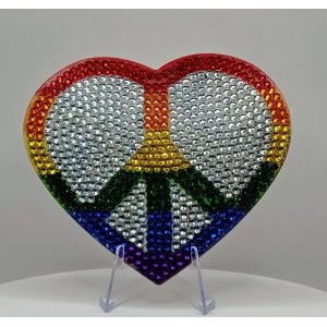 Rainbow heart peace sign made of rhinestones, symbolizing love and unity for Black Lives Matter and.